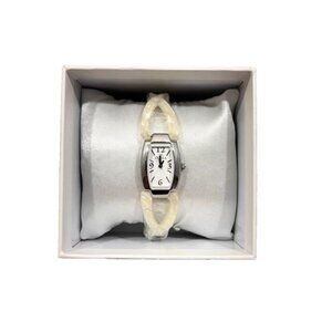 NEW Clyda Silver Tone and Ivory Acetate Watch Rectangle